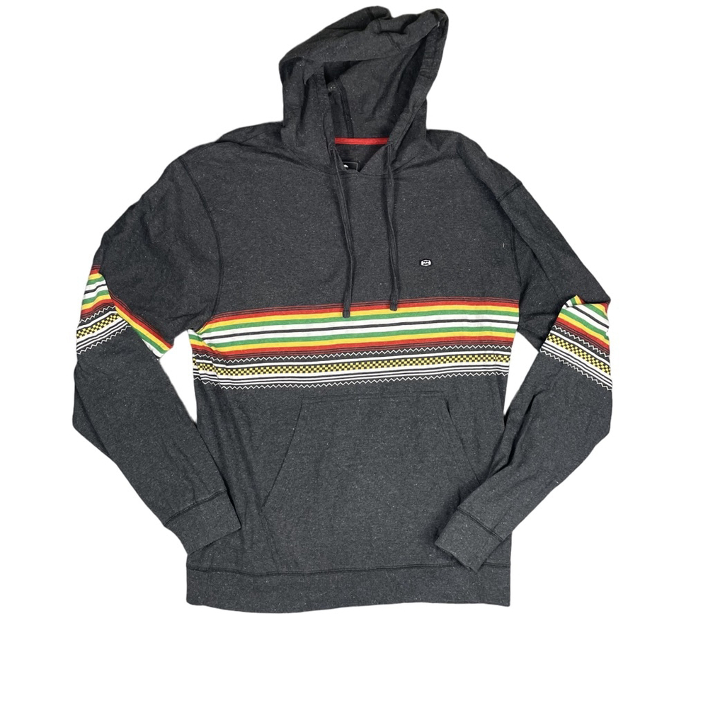 Billabong Men XXL Rasta Henley Hoodie Gray Striped Sherpa Lined Pullover M6404SP